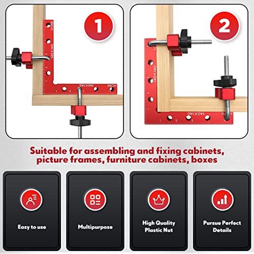 Relitec R Clamping Square, 90 Degree Corner Clamp, Right Angle Clamp For Woodworking, Included 2 Aluminum Alloy Positioning Squares (14Cm/5.5")+ 4 Clamps, Tools For Cabinet #TOP3