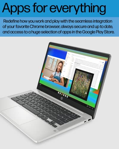 Image of HP 14'' Chromebook Laptop, Intel Celeron N4120, 4 GB RAM, 64 eMMC, HD Display, Chrome OS, Intel UHD Graphics 600, Long Battery Life, Ash Gray Keyboard (14a-na0226nr, 2022, Mineral Silver) (Renewed)