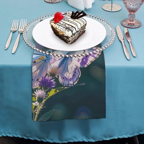 Servilletas de Tela Cuadradas con Mariposas Blancas y Moradas miniatura 4
