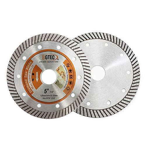 BGTEC Disque Diamant Turbo Super Mince - 2 pièces 125mm Lame de Scie Circulaire Diamètre de l'alésage 22,23 mm Pour découper la céramique/carrelage, le granite et les matériaux durs