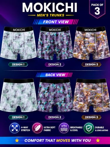 Image of Men's Printed Boxer Briefs | Comfortable Trunk-Style Innerwear with Elastic Waistband | Multicolor Pack of 3