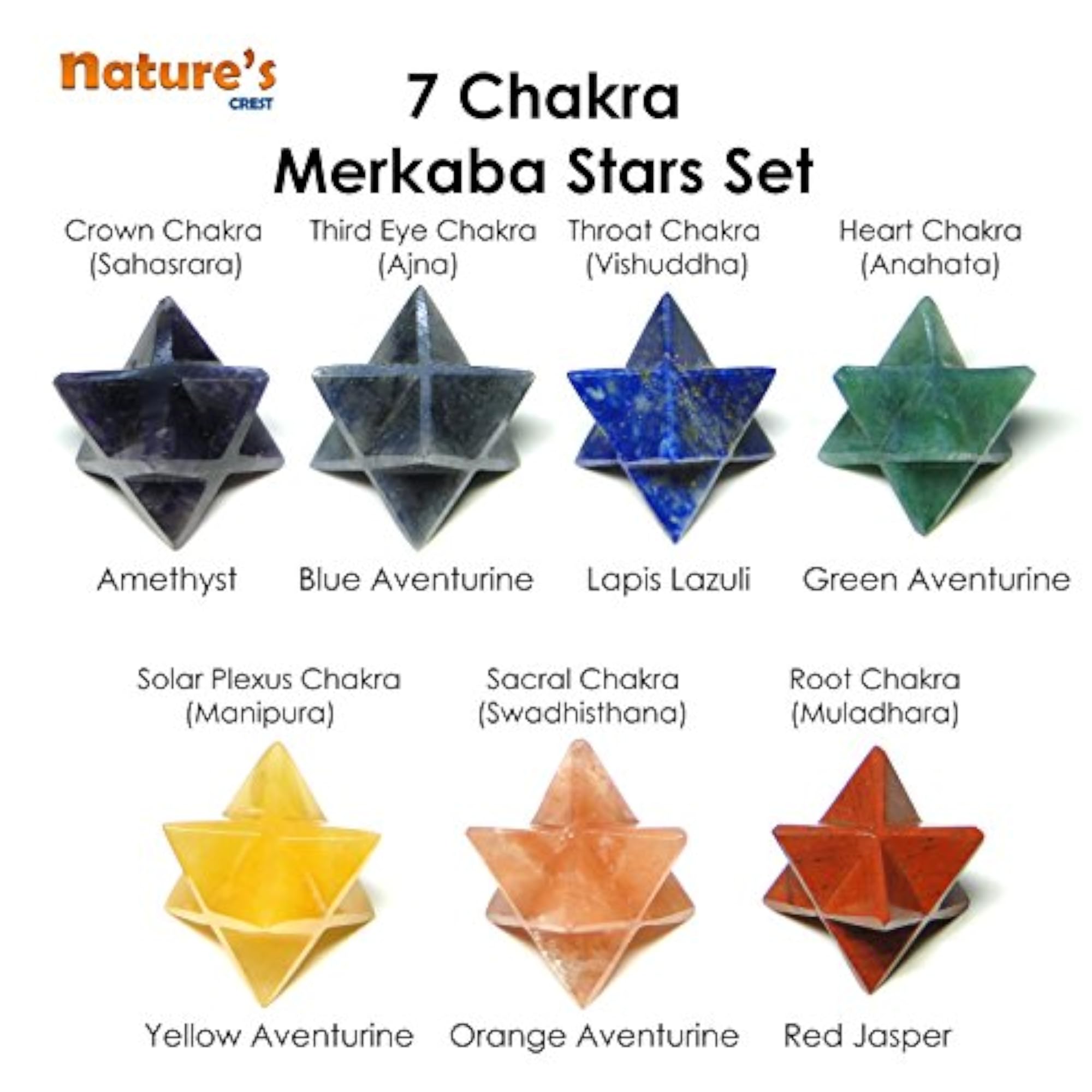 Chakra Merkaba Star Set of 7 Pcs, Natural