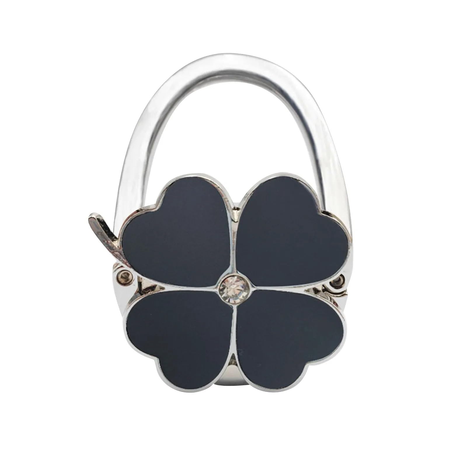 DUEXIOLY Bag Hooks for Table 1pc Four Leaf Clover Design Foldable Handbag Hanger Folding Purse Table Hook Holder for Office for Storage(Black)