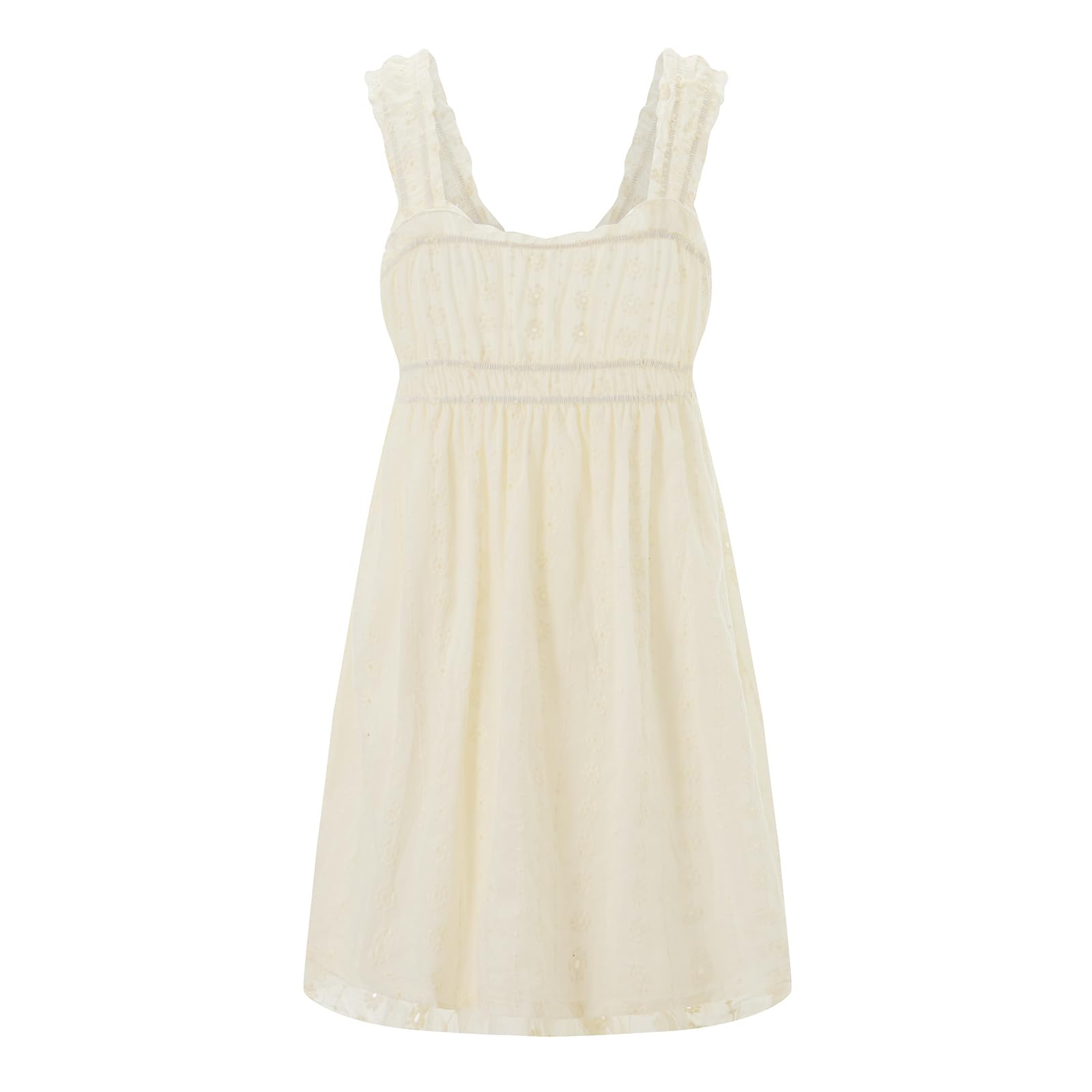 Women Summer Floral Embroidery Dress Sleeveless Ruffle Loose A-line Mini Dress Beach Clubwear Streetwear