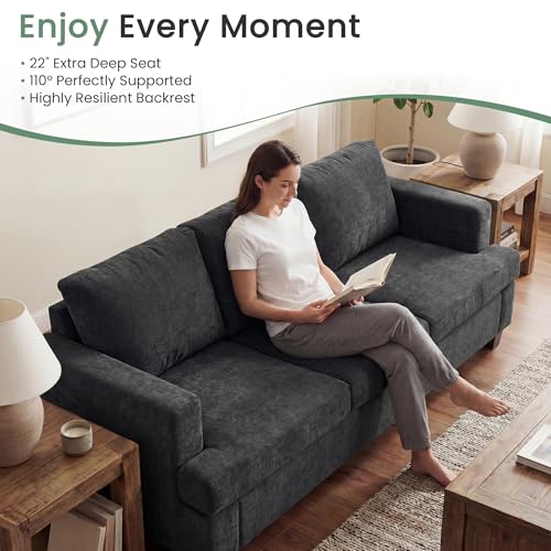 YOUDENOVA 2 Piece Set Comfy Sofa Couch, 3 Seater & Loveseat Sofa with Deep Seats, Modern Sleeper Couch for Living Room, Dark Grey Chenille - Thumbnail 4