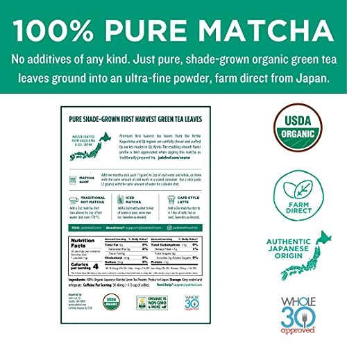 Image of Jade Leaf Matcha Organic Ceremonial Grade Matcha Green Tea Powder On The Go Packets - Convenient For Lattes, Smoothies, Usucha, 30 Count (0.04 Ounce Packets)