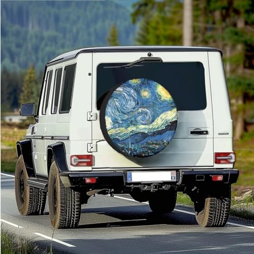 Image of Starry Night Spare Tire Cover, Personalized Spare Tire Cover PU Leather, Weatherproof Wheel Cover Universal Size Fit for SUV Truck Trailer Camper RV (18 Inch for Diameter 33 inch-34 inch)