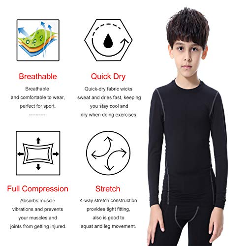1 or 3 Pack Youth Boys Compression Shirt Football Undershirt Long Sleeve Athletic Shirts Soccer Workout Baselayer4