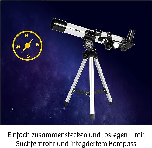 KOSMOS 676889 Entdecker-Teleskop, Starter-Set für Einsteiger und Kinder ab 8 Jahre, 2 Okulare für...