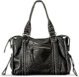 Demiawaking Sac à Main Vintage pour Femme, Grand Sac Bandoulière élégant, Sac Fourre tout en Cuir pour Femme, Idéal pour le Travail, le Shopping et les Voyages (B   Noir)