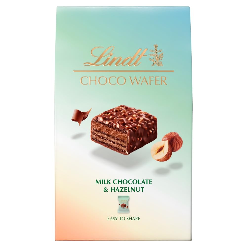 Lindt Choco Wafer Milk Chocolate & Hazelnut Box | 135g | Contains 9 Milk Chocolate & Hazelnut Choco Wafers | Gift Present or Sharing Box for Him and Her | Mother's Day, Birthday, Thank you