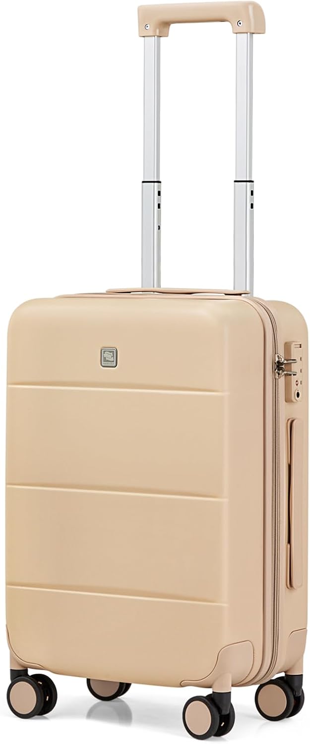 Hanke 20 Inch Carry On Luggage 22x14x9 Airline Approved PC Hard Shell Suitcases with Wheels TSA Luggage for Women Men Lightweight Travel Luggage(Cuba Sand)