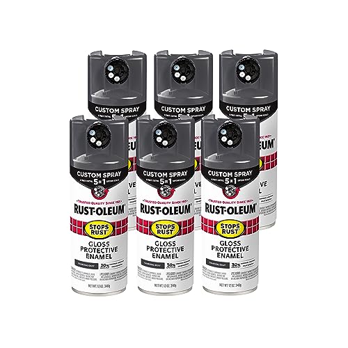 Image of Rust-Oleum Stops Rust Custom 5-in-1 Spray Paint, Gloss Charcoal Gray | Rust Preventive Protective Enamel, Multi Surface (Metal, Wood and More), Adjustable Dial for Better Control, Fast Dry, 6 Pack