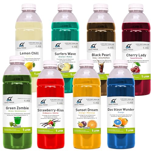 Slush Eis Sirup 8x1L Konzentrat Set azofrei Slushy Mix Getränk Sommer Angebot Premium-Qualität - AZOFREI - Vorteils-Set Cool Freeze Edition