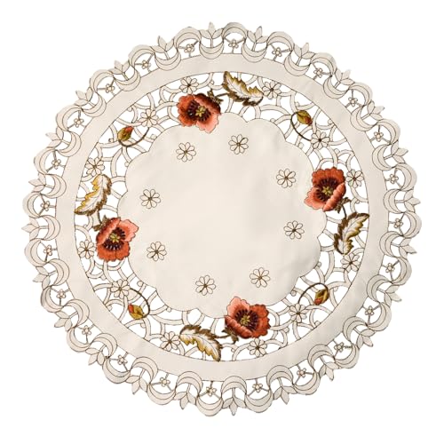 URROMA Napperon rond en dentelle avec impression creuse, motif floral rouge, nappe, dessus de table brodé, napperons en dentelle pour commodes, tables...