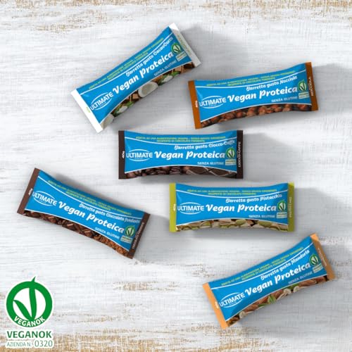 Ultimate Italia - Barretta Vegan Proteica Al 27% - Gusto Nocciola - 24X40G - Senza Glutine, Senza Lattosio, 100% Vegetale - 6