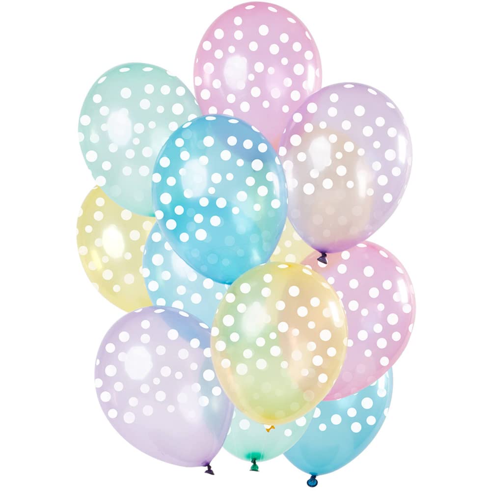 Folat 68850 Balloons with Dots Pastel Transparent 30 cm Pack of 15 Latex Helium Balloons Birthday Decoration Pastel 30 cm