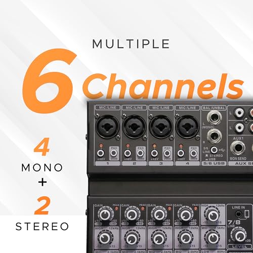 Image of DIGIMORE 6 Channel Audio Mixer with Interface, 32 DSP Bluetooth DJ Mixer Reverb Effect +48V Phantom For Karaoke Studio Streaming Recording (D-246)