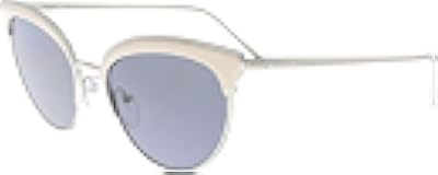 PR 60VS 406420 Ivory on Silver Metal Cat Eye Sunglasses Blue Lens