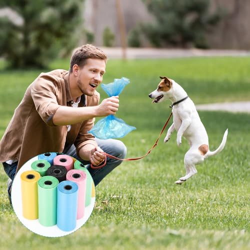 AiQInu 225 Stück Hundekotbeutel, Kotbeutel für Hunde, Bunt Hunde Kotbeutel Rollen, Tragbar Dog Poop Bags, Unparfümiert, Geeignet zum Ausgehen, 22 x 30 cm (15 Rollen, 15 pro Rolle)
