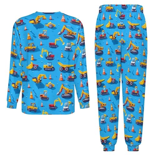 Construction Excavator Men’s Pajama Set Long Sleeve Top And Pants Loungewear Sleepwear Pjs Nightwear4