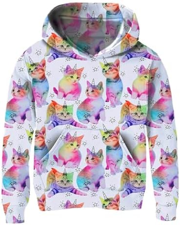 Xumplo Girls Hoodie Sweatshirt Pullover for Kids Hoodies Long Sleeve 3D Print Hooded Tops with Pocket Size 5-14 Years