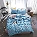 Produktbild Bettwäsche Bettbezug Set, Morbuy 3 Teilig Bettgarnitur Bettwäsche - Set Gemütlich 100% Mikrofaser mit Reißverschluss 1 Bettbezug + 2 Kissenbezug (135x200CM, Hellblaue Blätter)