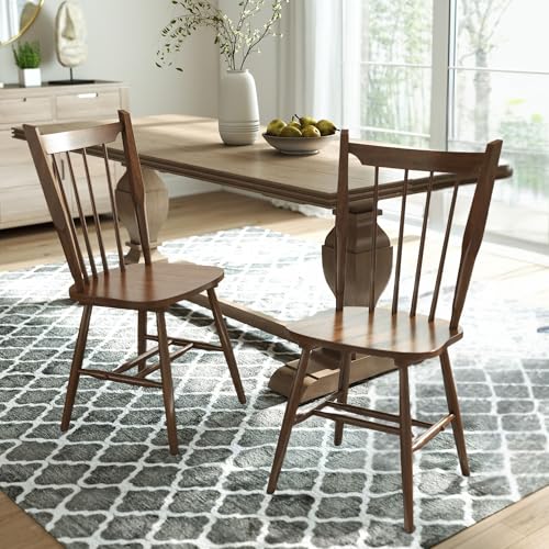Wooden Dining Chairs Set of 4, Windsor Dining Chairs with Spindle High Back & Solid Wood Legs, Farmhouse Vintage Kitchen Chair for Dining Room/Restaurant, Armless(Walnut)