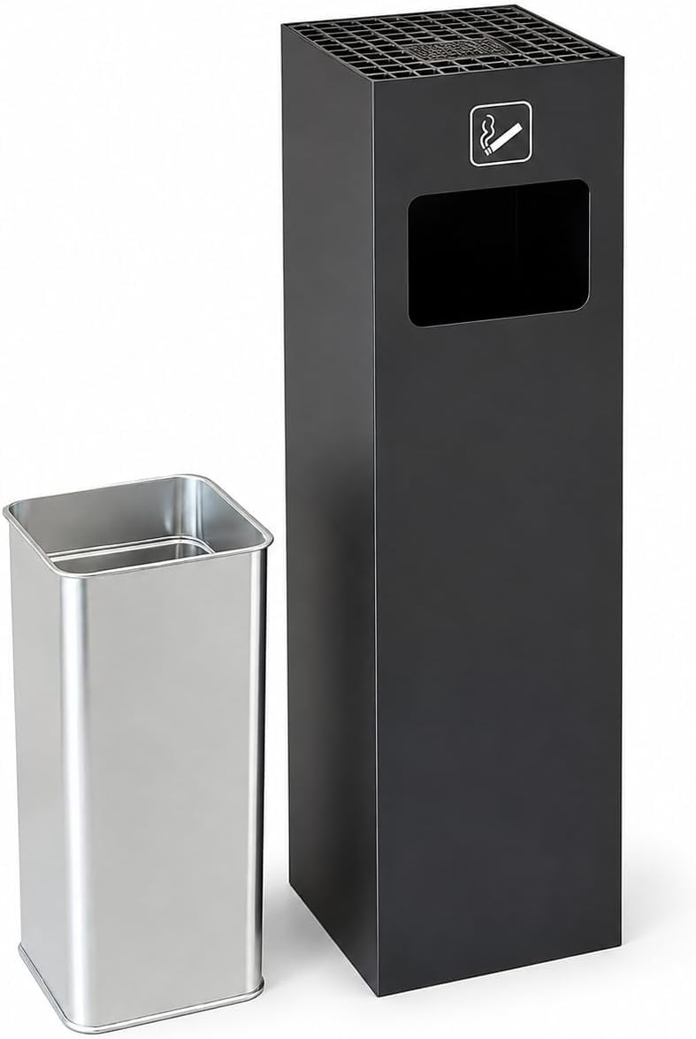 Cenicero de metal para exteriores, colilla cuadrada y eliminación de basura