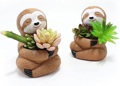 Miniatura 4 de Maceta para suculentas, maceta de animales, maceta de cactus, bonito diseño de perezoso con orificio de drenaje, maceta pequeña de resina para