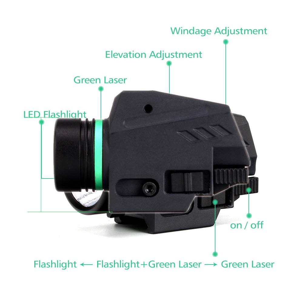 Lampe de poche LED tactique vue laser verte pour rail 20 mm Mini Glock pistolet Airsoft