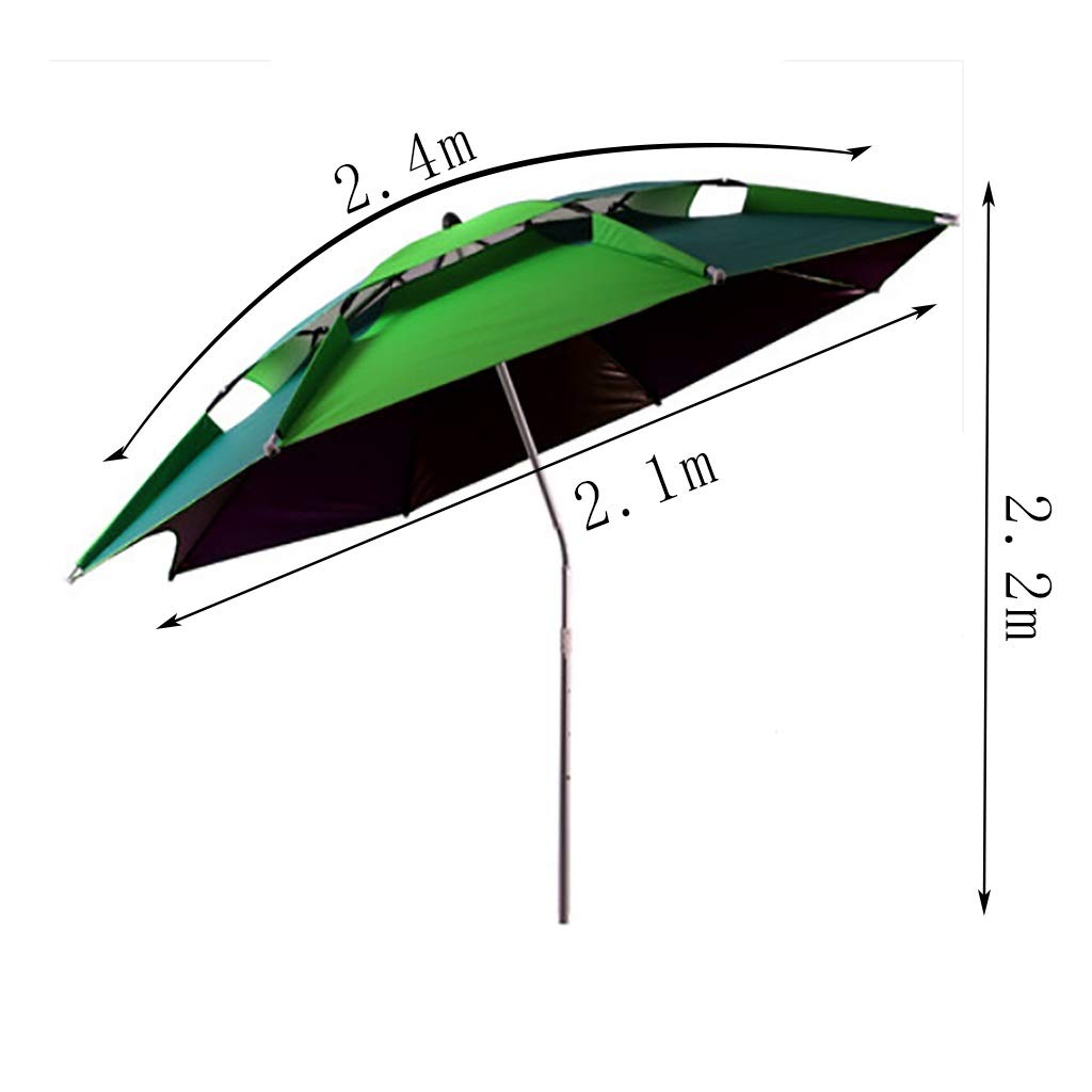 Duży parasol wędkarski 2,2 m / 2,4 m gruby, odporny na deszcz, trzykrotny, odporny na deszcz, przeciwsłoneczny, parasol wędkarski, Czarny, srebrny, 2.4M
