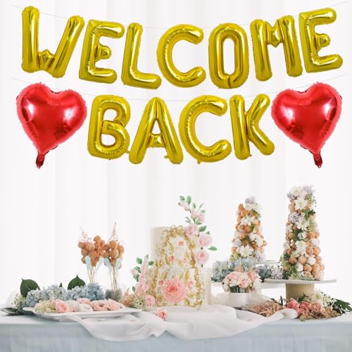 Image of TONIFUL 16 Inch Gold WELCOME BACK Foil Letter Balloons Banner Decoration