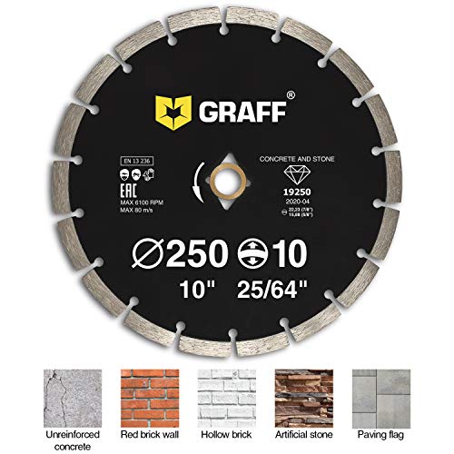 Graff Diamond Blade For Angle Grinder - Diamond Cutting Wheel For Cutting Stone, Marble, Granite, Brick, Masonry, Paving Flag, Concrete - Diamond Saw Blades Segment Height 0.394” (10 Mm) - 10 Inches #TOP3