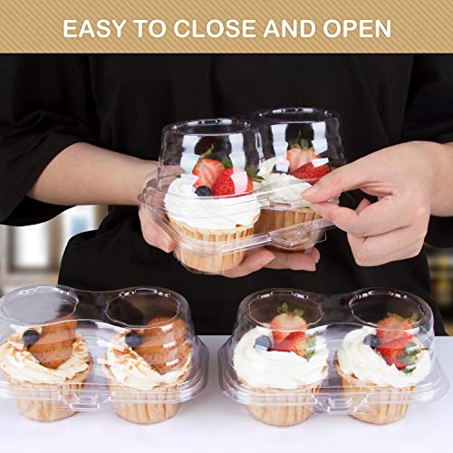 Himetsuya 2 Cavity Cupcake Boxes -50 packs -Stackable Regular Cupcake Carrier Holder, Thicker Clear Cupcake Boxes, Non-slip High Topping Cupcake Containers for Cupcakes, Muffins (2 cavity)