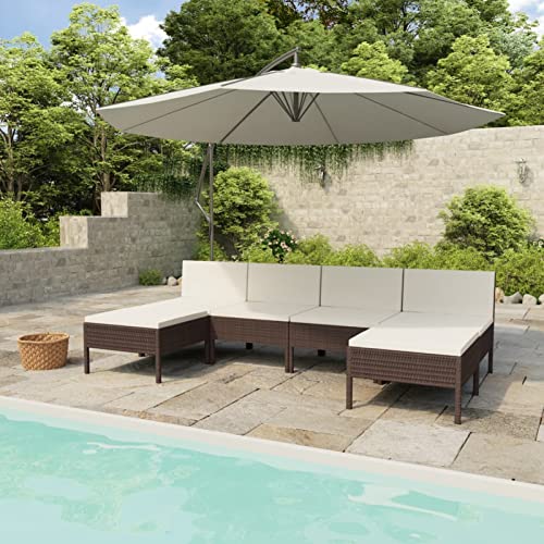 Faroom Sofa Jardin Exterior de Ratán, Set Muebles de Salon Exterior, Muebles Jardin Exterior Resistentes a Rayos UV, Muebles de Terraza, Muebles Jardín con Cojines Marrón 6 Plazas-Type-4