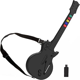PC Guitar Hero Controller, Wireless PS3 Guitar Hero with Dongle for PC,Playstation 3 Guitar Hero Rock Band Would Tour Clone Hero Games - Black