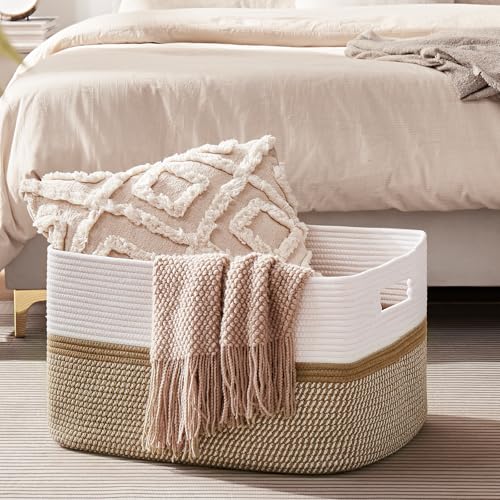 image for OIAHOMY Large Blanket Basket, 22”x17”x12” Rectangle Woven Basket