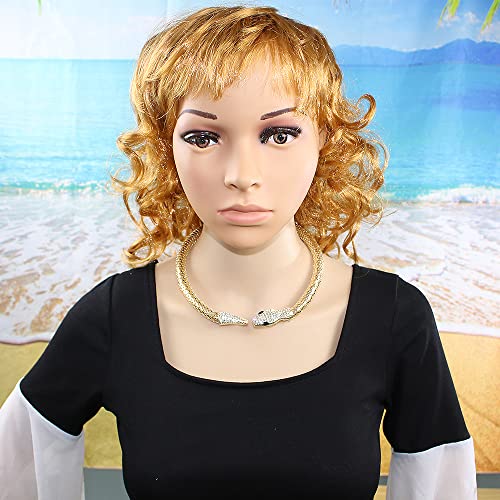 Punk Hip Hop Popular Crystal Curved Stretch Snake Necklace Adjustable Intertwine Gothic Cool Rhinestone Animal Collar Choker For Women Ladies Jewelry Accessories (Gold) #TOP1
