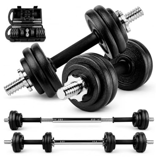 unycos - Mancuernas Ajustables 2 en 1, Juego de Pesas con Barra de Conexión y Discos de 15 kg de Hierro, Maletín de Almacenamiento, Agarre Ergonómico, Gimnasio en Casa, Fitness (Iron Transformer)