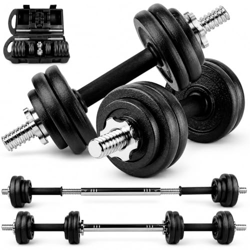 unycos - Par de Mancuernas Ajustables y Antideslizantes con Barra de Conexión【15 kg】E-Book y Maletín, Discos de Hierro con Tuercas Seguras, Gimnasio en Casa, Fitness (Iron Transformer)