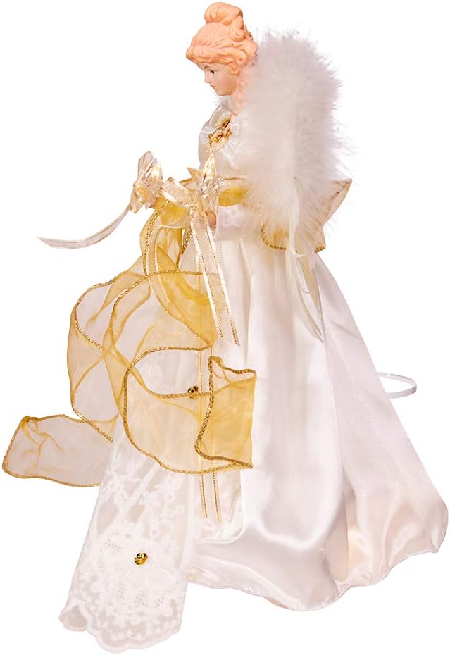 Kurt S. Adler Kurt Adler 14-Inch Battery-Operated Ivory and Gold LED Angel Treetop, White