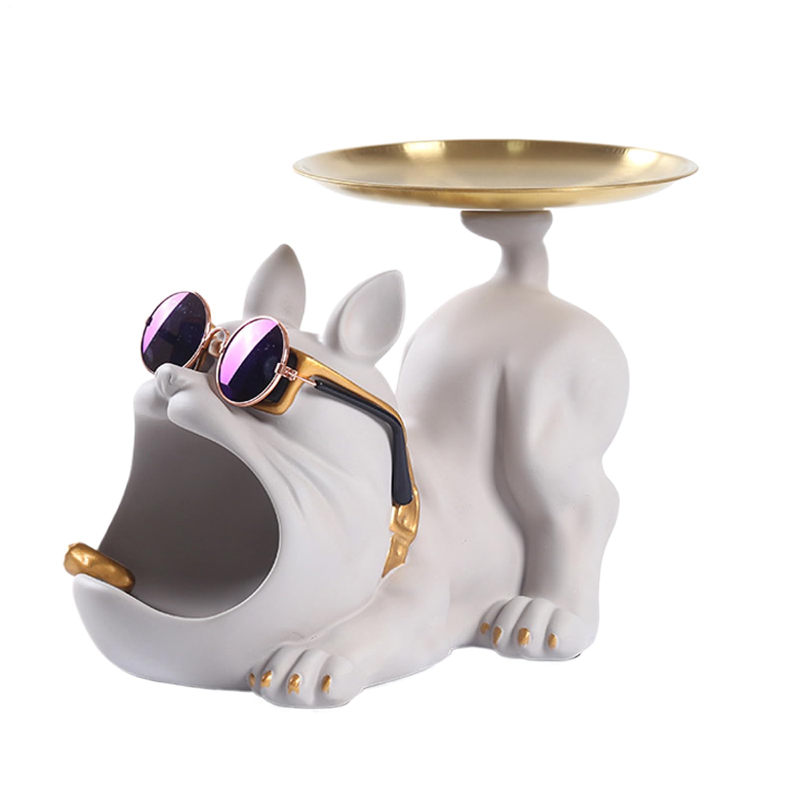 Figurina de resina de bulldog adorable con cuenco vaciabolsillos para regalar en cumpleaños