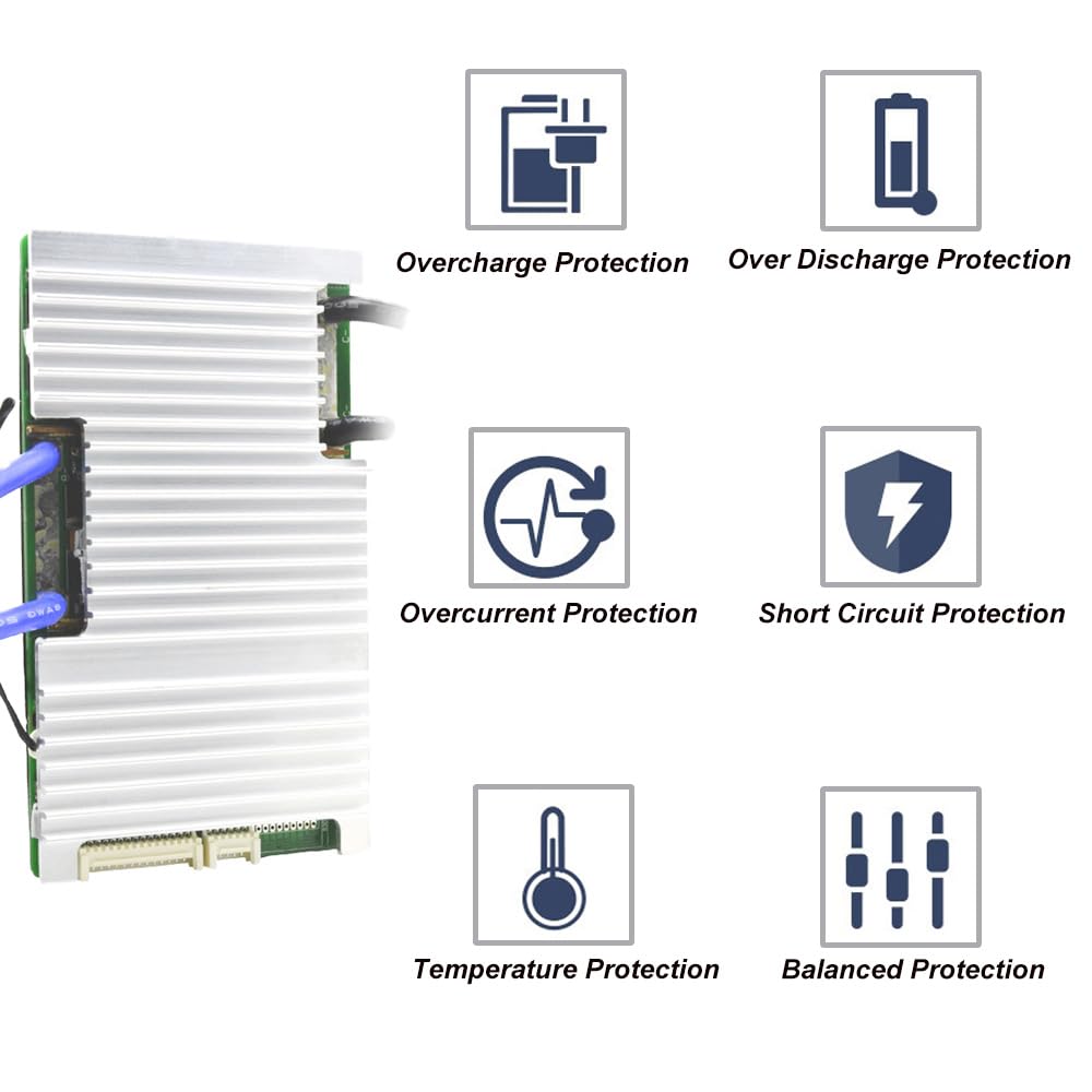 BMS - Placa de protección de cargador, 16S 100A 3.2V con módulo de protección equilibrada para batería de litio LiFePO4