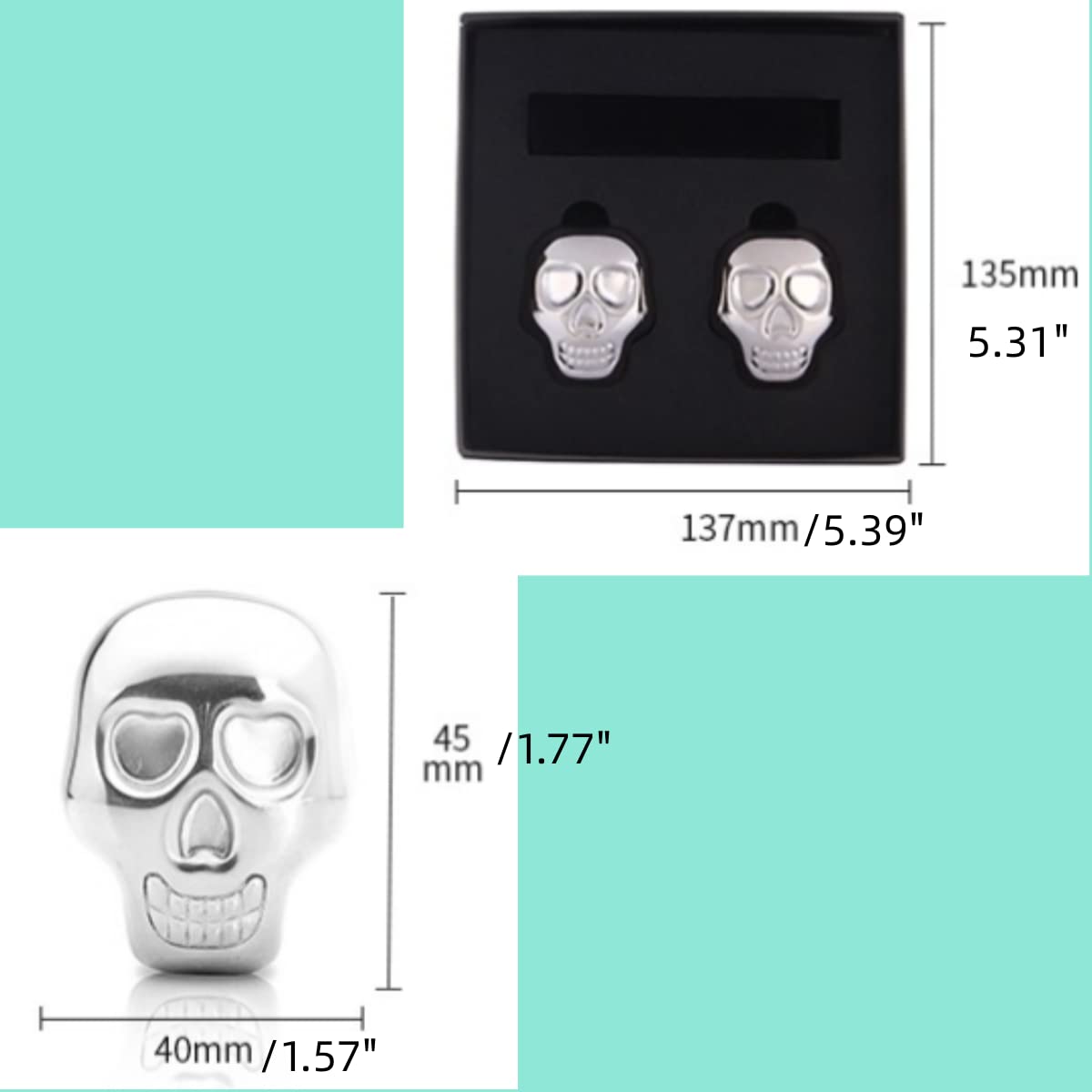 Bullet Whisky Stones A Forma Di Teschio In Acciaio Inox 304 - Cubetti Ghiaccio Riutilizzabili Per Whisky E Bevande (Dorato)