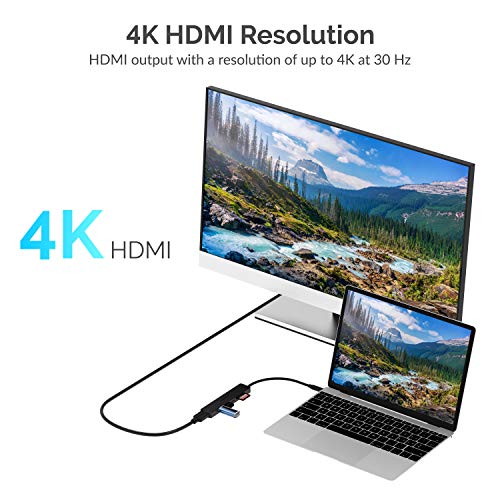 Image of Sabrent Multi-Port USB Type-C Hub with 4K HDMI | Power Delivery (60 Watts) | 1 USB 3.0 Port | 1 USB 2.0 Port | SD /microSD Card Reader (HB-TC6C)