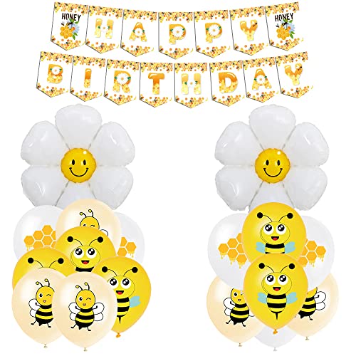SUNSK Abeja Globos Margarita Flor Globos Banner de Happy Birthday Amarillo Globo de Látex Decoración para Fiestas de Cumpleaños (18 Piezas) Cover