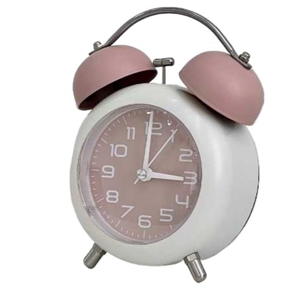 YHxFlux Table clocks Analog Alarm Clock Round Multifunctional for Living Room Bedroom Office School Dormitory Gift Battery Operated for bedrooms(Pink)