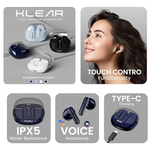 Image of MOZU Flexibuds Klear with ENC,Mems Mic,Game Mode,Low Latency Transparent Earbuds Bluetooth Headset (Shadow Black, True Wireless) (Space Black)