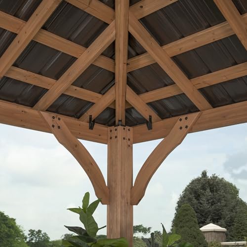 Backyard Discovery Barrington 10' x 10' Cedar Wood Outdoor Gazebo Pavilion with Hardtop Galvanized Steel Hip Roof, Snow Support, Wind Resistance, PowerPort, Shade for Garden, Patio, Deck, Entertaining - image 8